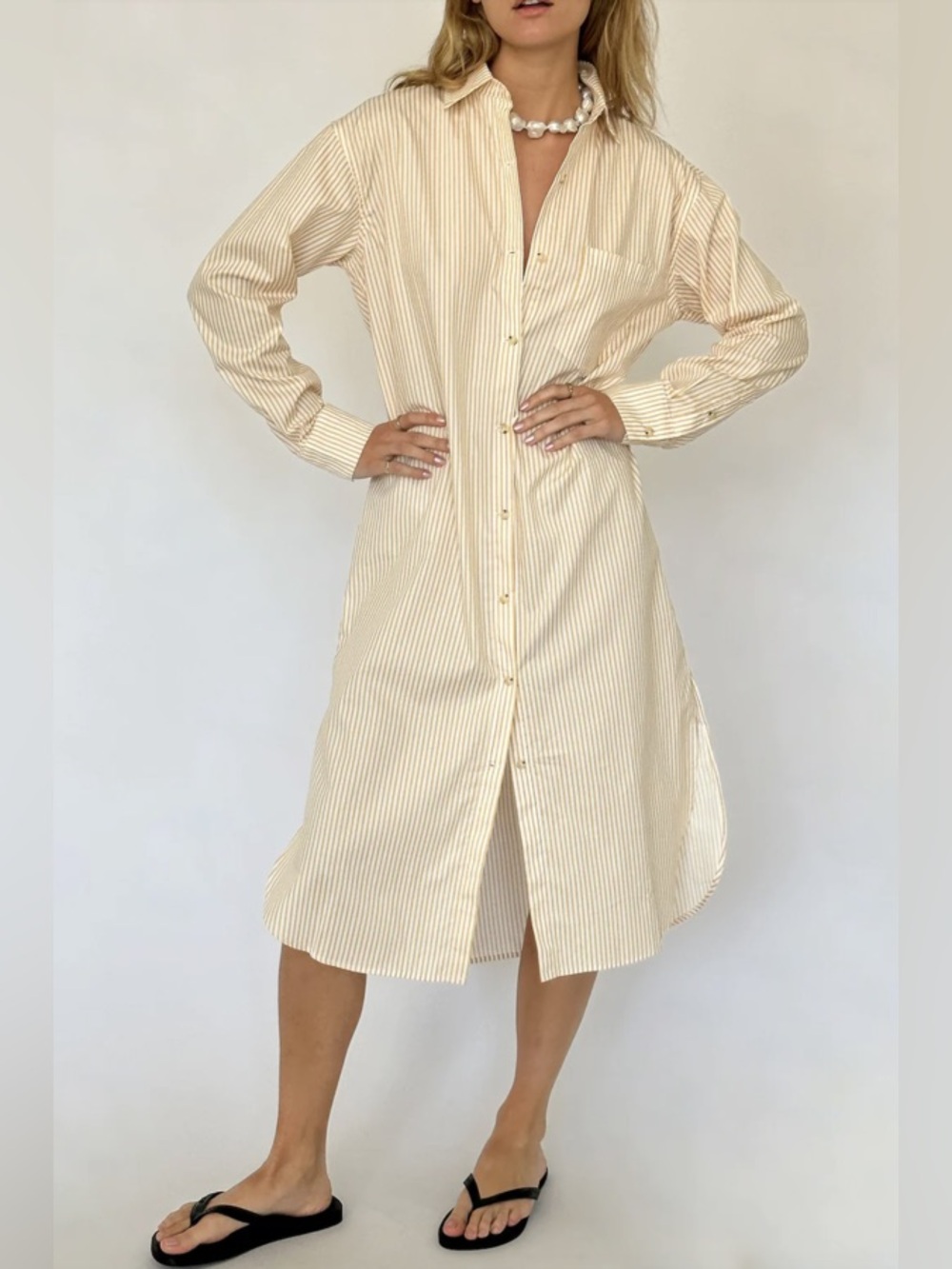 DONNI Small Pop Shirt Dress Sunny Stripe Button Down - Picture 2 of 11